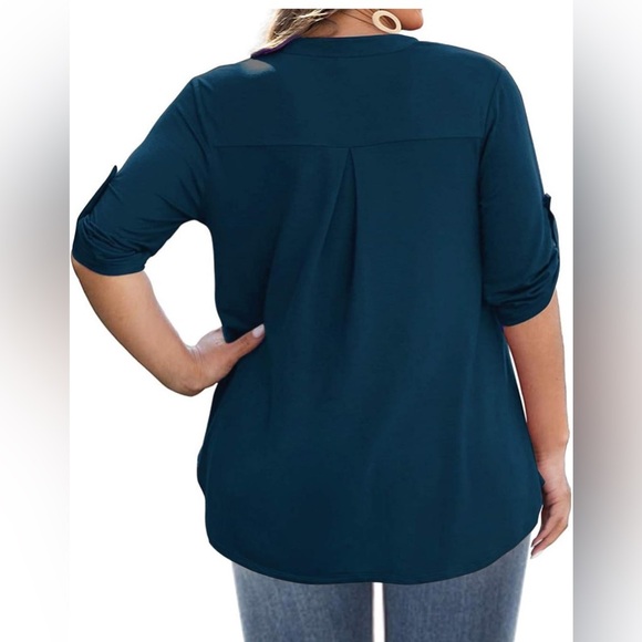 AMCLOS Plus Size V-Neck Soft Flowy Blue Tunic, Size 2XL - Picture 5 of 6